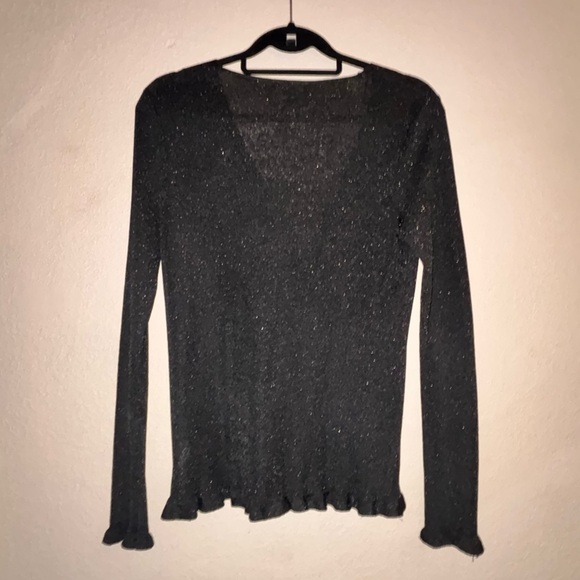 ANNE KLEIN Black Sparkling Metallic V-Neck Buttoned Cardigan - Large - Picture 3 of 4